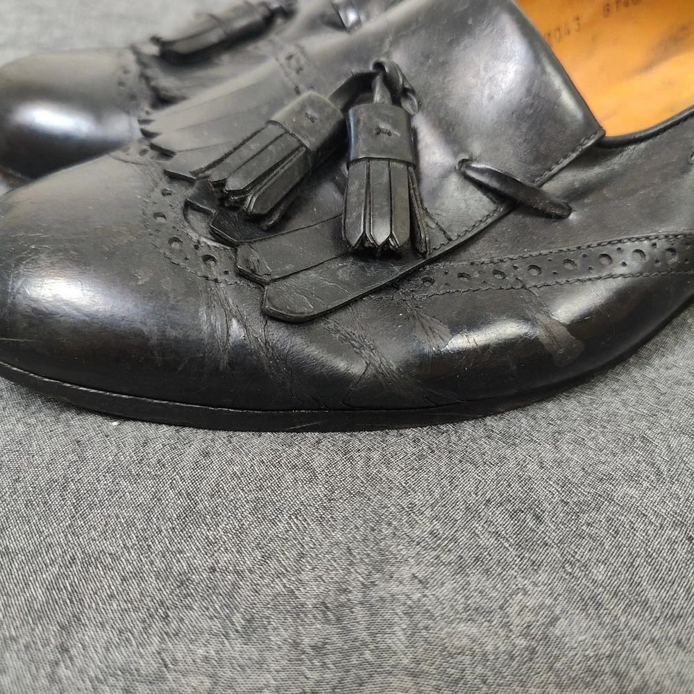 Vintage Salvatore Ferragamo Men Loafers 10.5D Black Kiltie Tassel Wingtip Brogue